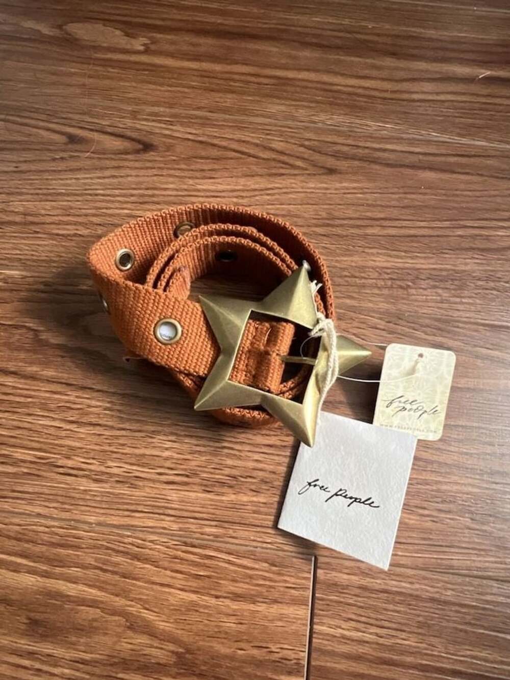 Free People Zoa Star Buckle Web Belt Cognac Brown M/L NWT